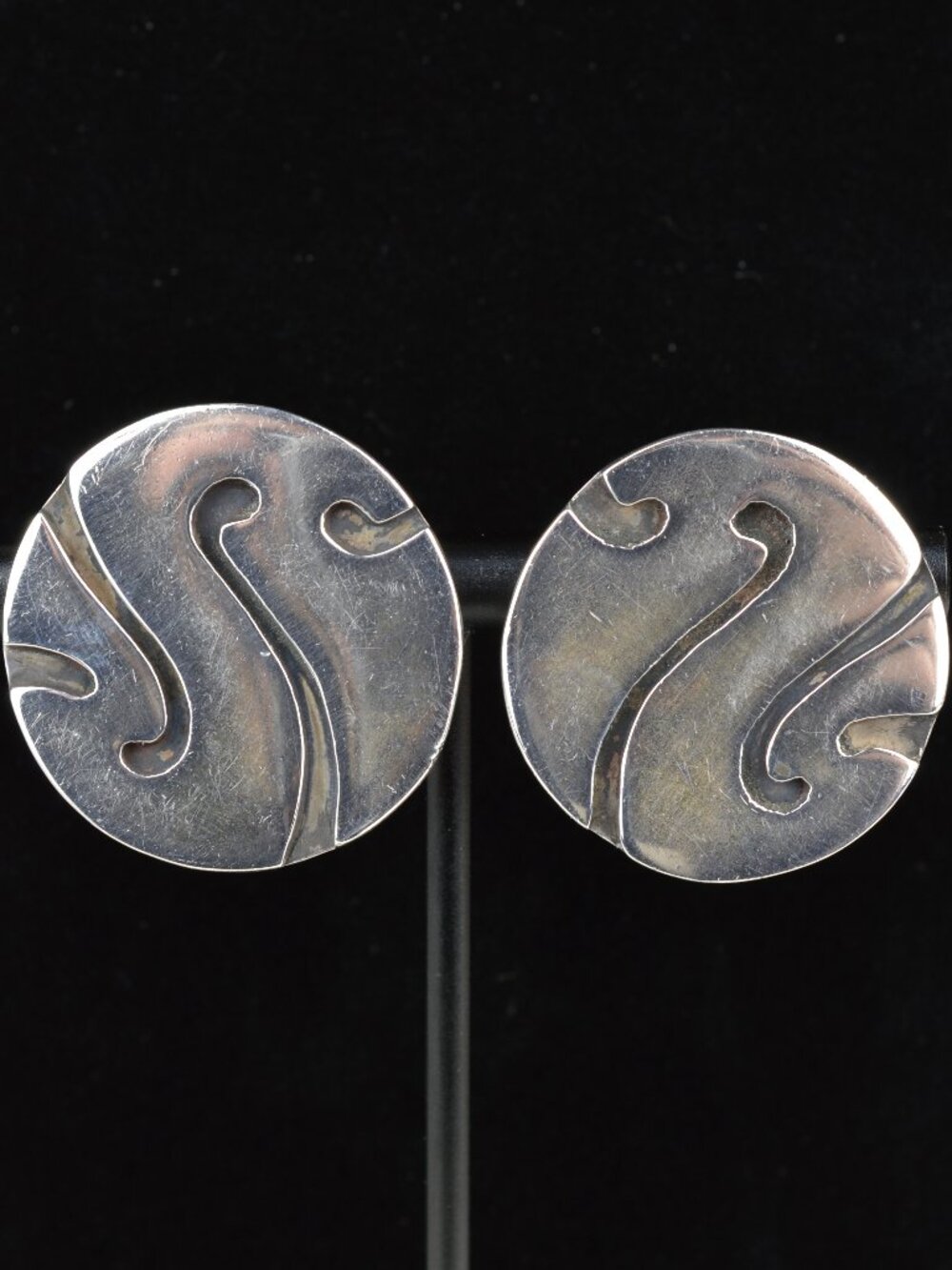 VTG Taxco Patino Sterling Silver Modernist Swirl Disc Earrings Screw Back 18.1g